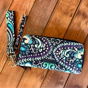 Vera Bradley Navy Teal Purple Quilted Wristlet Wallet